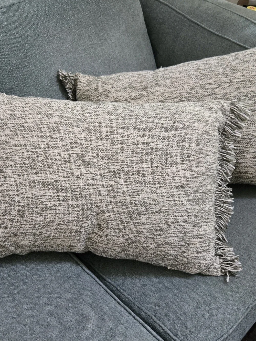 Neutral Gray/Green Fringe Lumbar Throw Pillows - Home Accents